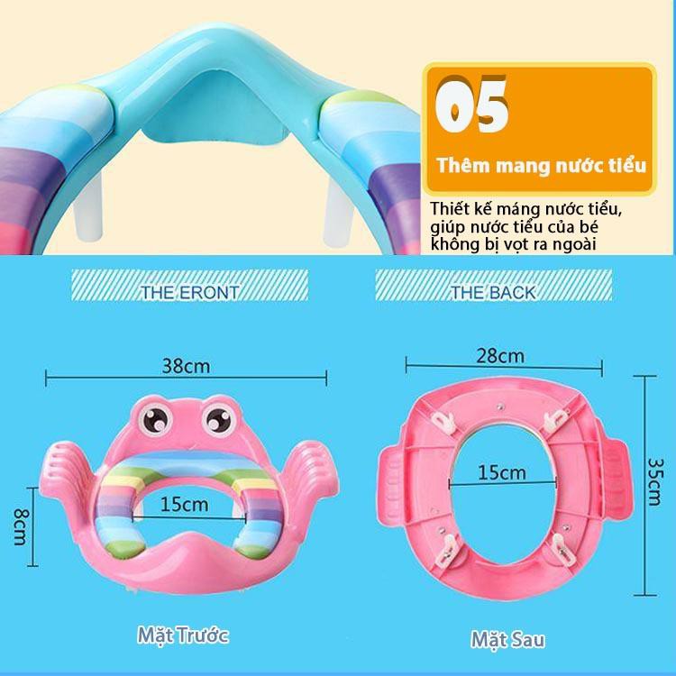 Bệt Lót Bồn Cầu Có Tay Vịn Thu Nhỏ Bồn Cầu Cho Bé Ngồi Vệ Sinh - Hoạ Tiết Ngộ Nghĩnh - Hàng Loại 1