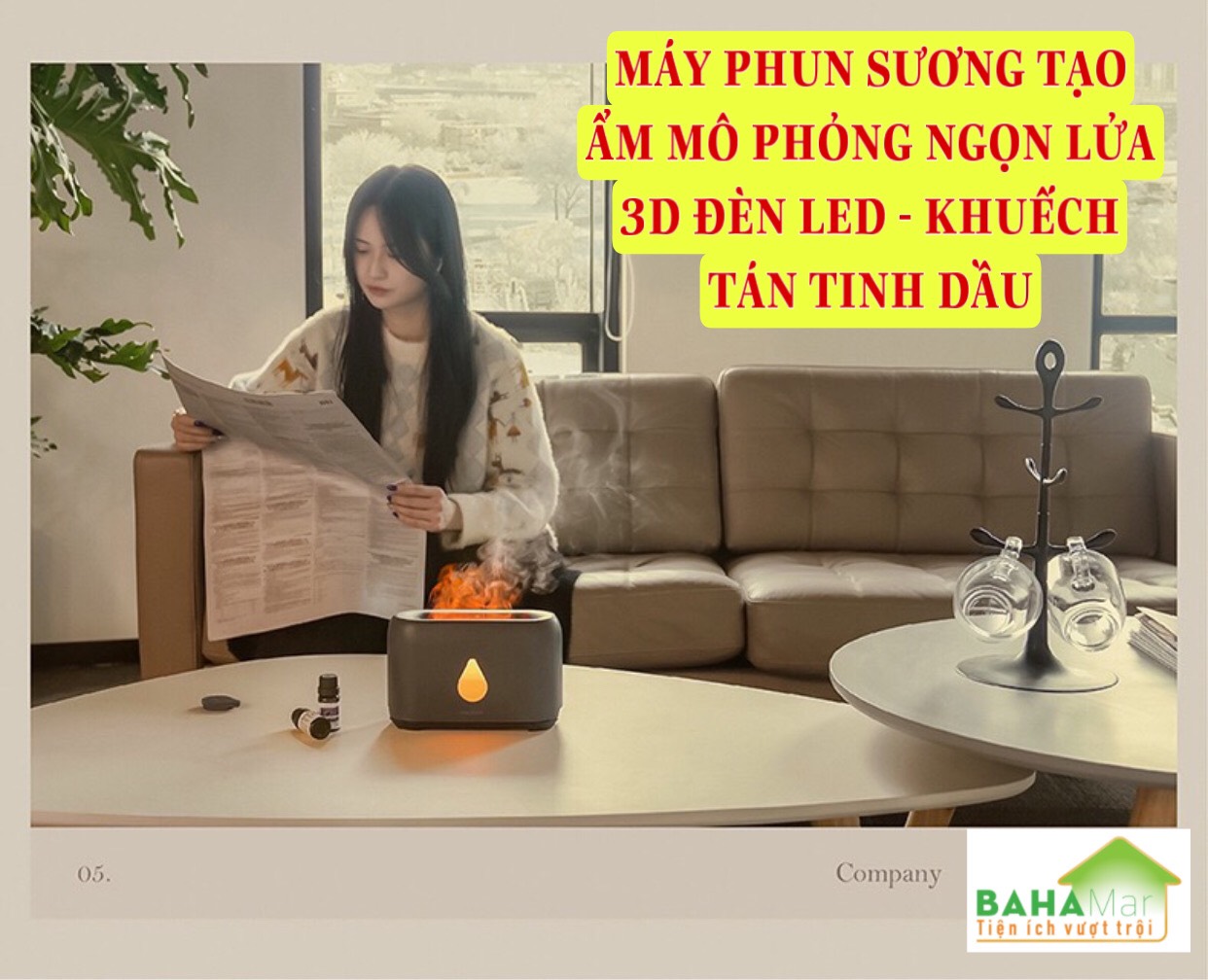 MÁY PHUN SƯƠNG TẠO ẨM MÔ PHỎNG NGỌN LỬA 3D ĐÈN LED - KHUẾCH TÁN TINH DẦU "BAHAMAR"