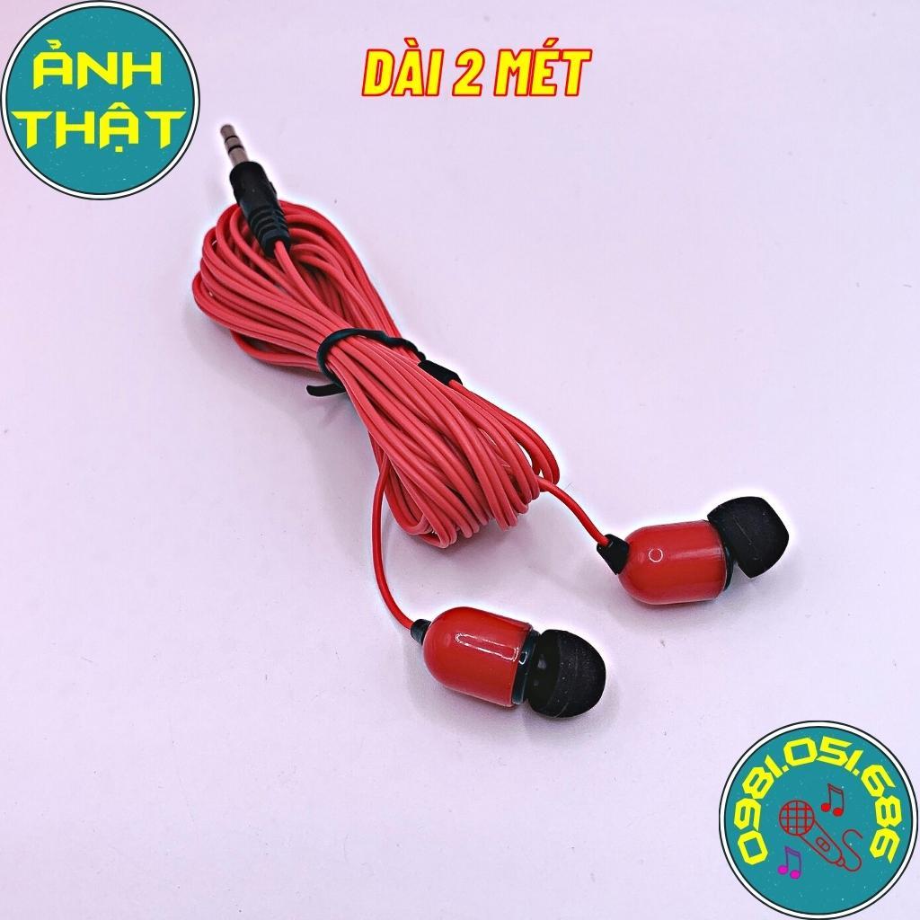 Tai nghe nhét tai có dây bass chống ồn màu đỏ dài 2 mét có đệm mút tai cắm được mọi dòng điện thoại máy tính