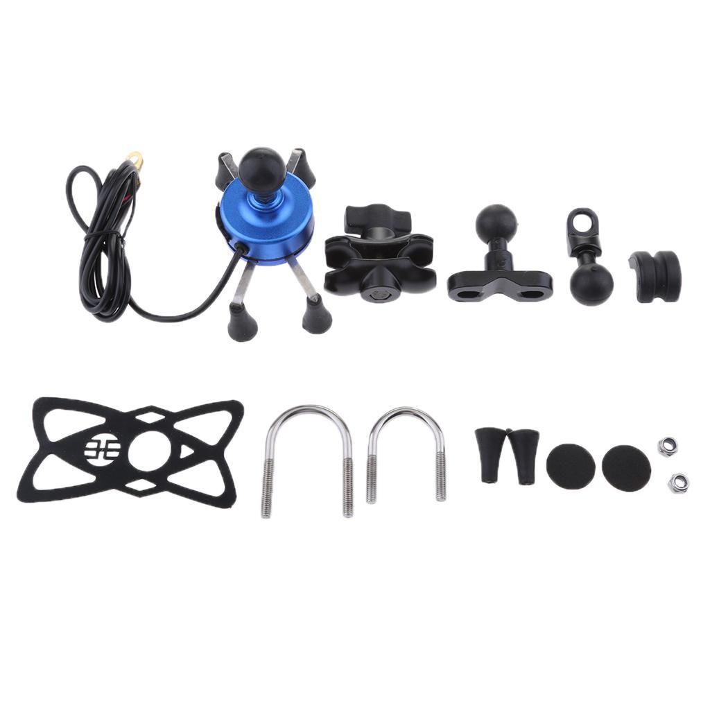 Motorcycle Cell Phone Handlebar Mount Holder USB Charger 4.7-6 Inch