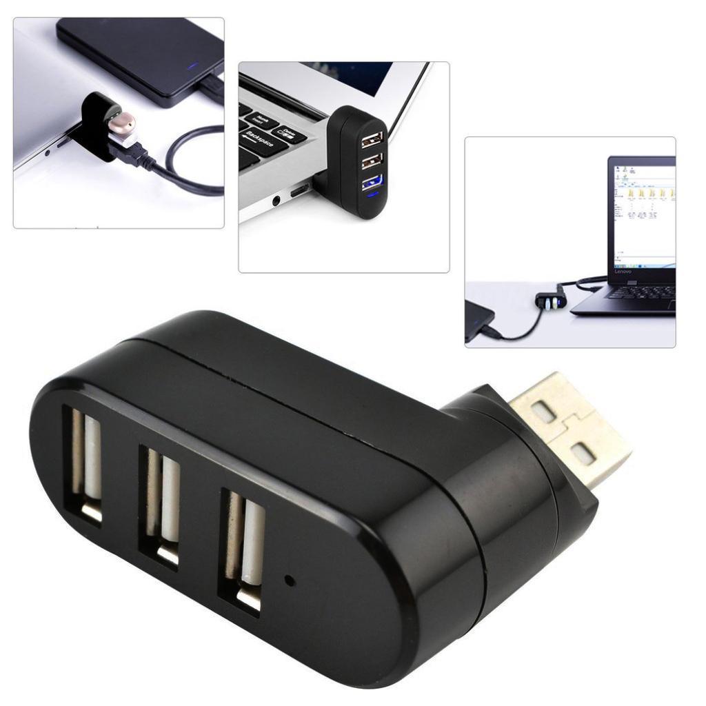 Mini 3 Ports USB2.0 Splitter Hub Rotatable USB Hub Adapter for PC Desktop Laptop