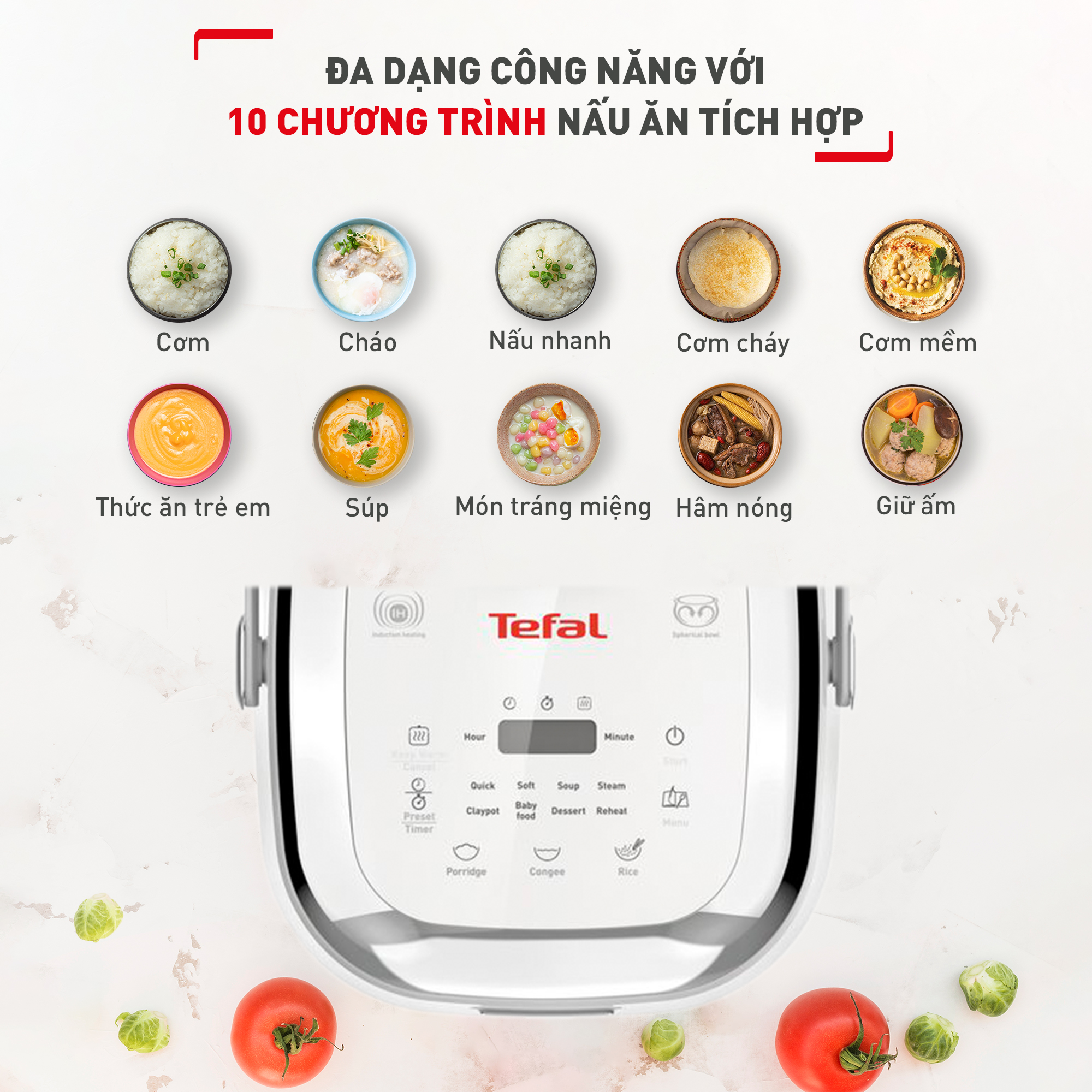Nồi cơm điện tử cao tần Tefal mini 0.7L RK604165 - Hàng chính hãng