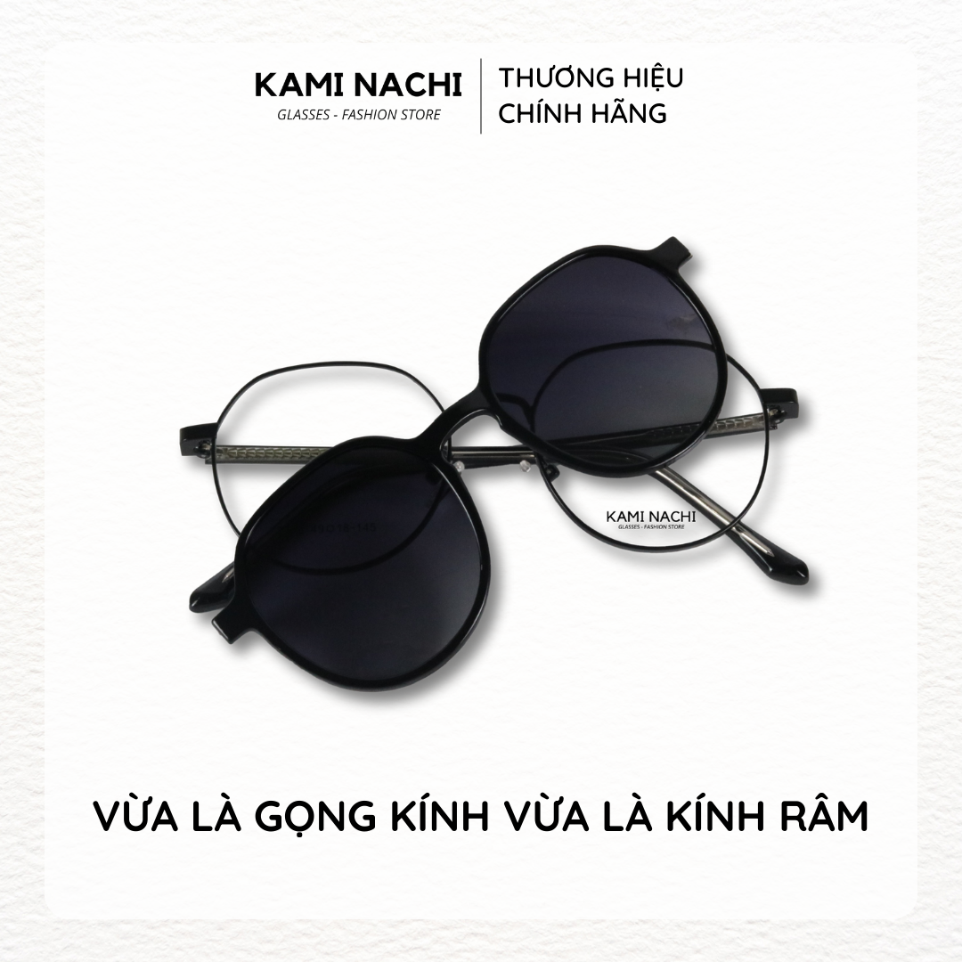 Gọng kính Clip On phiên bản nửa lục giác lớn đa năng, cắt được cận KAMI NACHI T8310