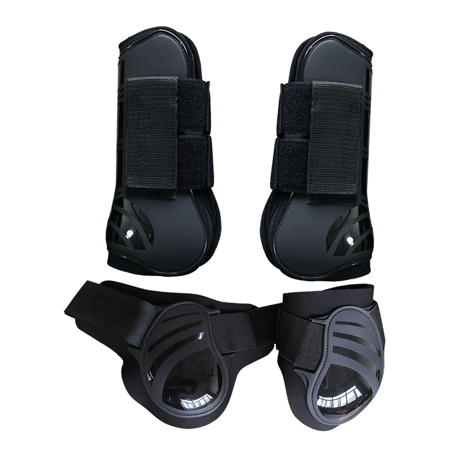4Pcs Horse Front Rear Hind Leg Boots, Equine Tendon Fetlock Protect Black XL