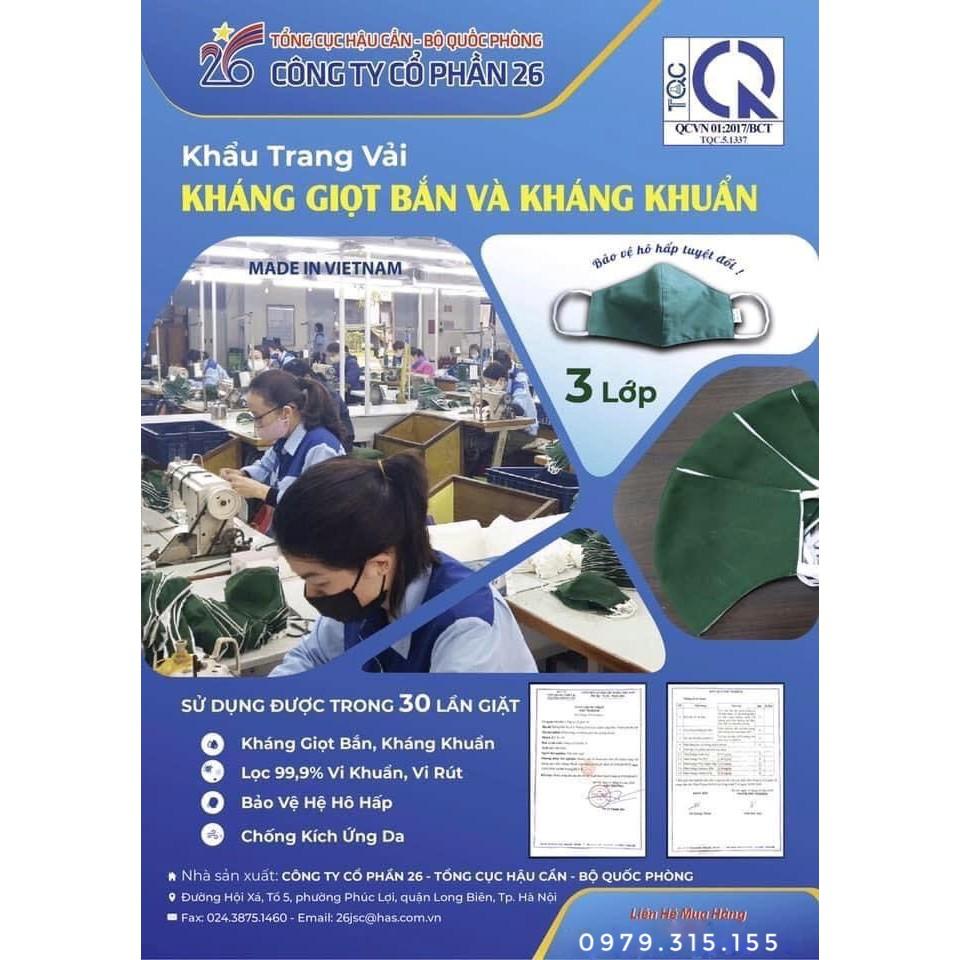 1 chiếc Khẩu Trang Vải Kháng Giọt Bắn và Khuẩn X26 QĐ sản xuất