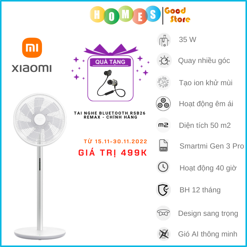 Quạt Tích Điện Không Dây XIAOMI Gen 3 Pro Công Nghệ Xoay 3D Ngang Dọc, Sử Dụng 40 Giờ Liên Tục 100 Tốc Độ Gió AI Thông Minh Có Remote, Kết Nối App Công Suất 35 W- Hàng Quốc Tế