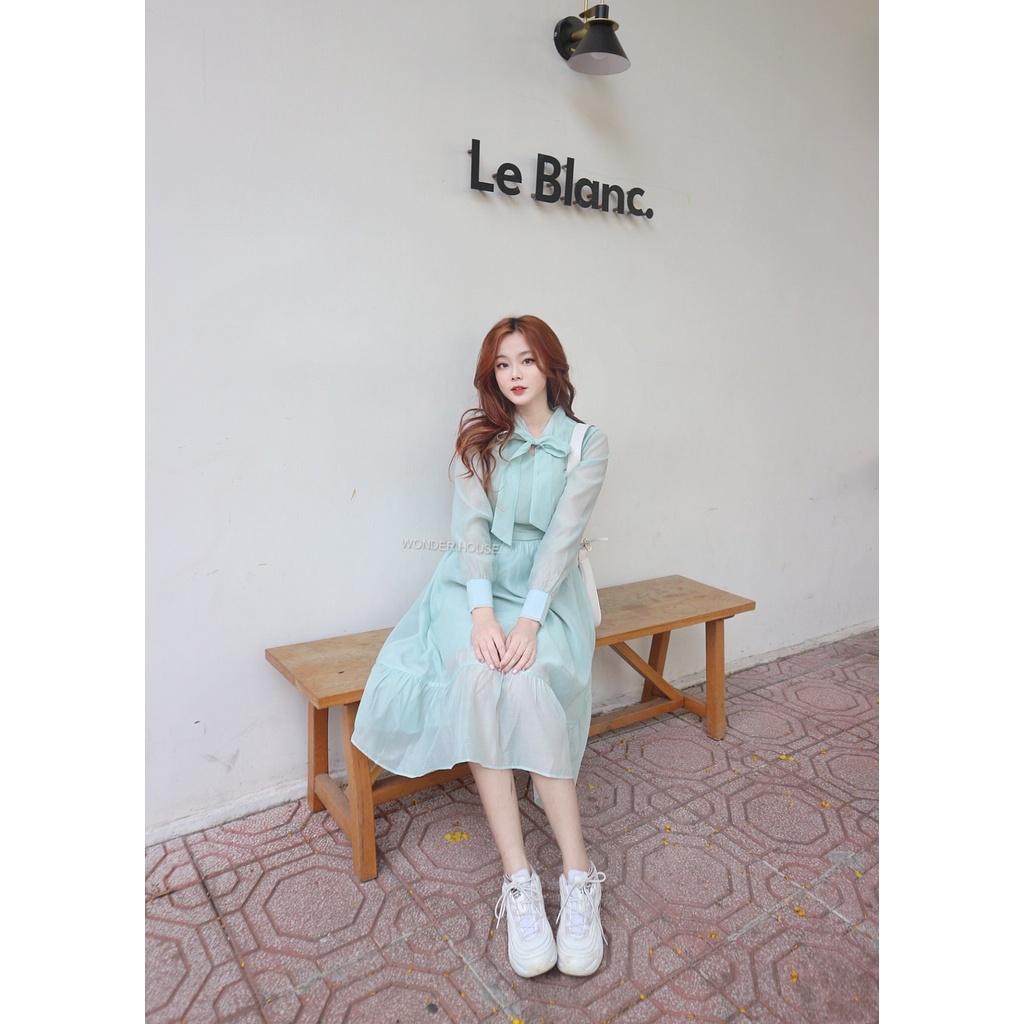 Đầm thiết kế WONDERHOUSE cổ thắt nơ tay dài công sở, dự tiệc chất liệu lụa sang chảnh - Kelly Dress
