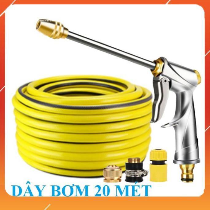 Bộ dây vòi xịt nước rửa xe, tưới cây . tăng áp 3 lần, loại 20m 206701-2 đầu đồng, cút, nối đồng nhựa