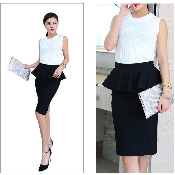Chân váy công sở váy peplum bigsize CRPLV24 màu đen dài 63cm