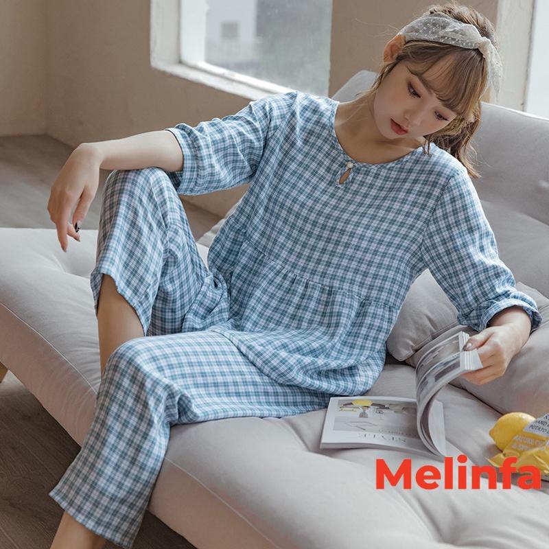 Bộ đồ ngủ quần dài nữ vải bông Cotton tự nhiên mềm mại thoáng mát, bộ Pyjamas mặc nhà nữ mã VABD0282