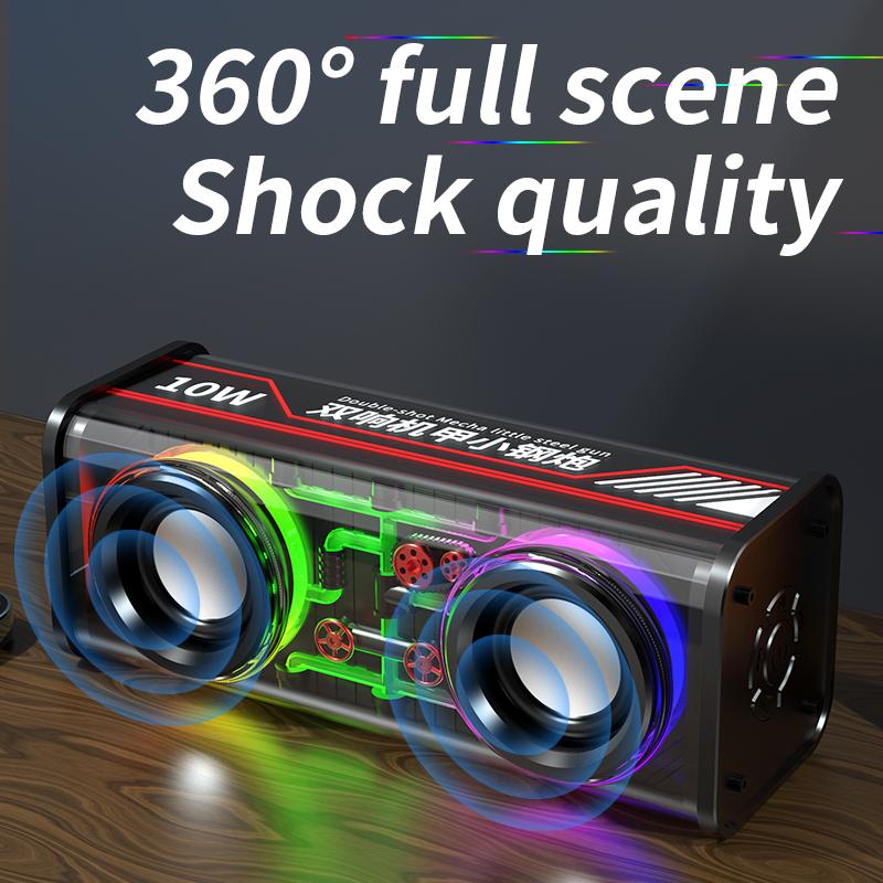 2023 Mới V8 Loa cơ hai sừng trong suốt Loa siêu trầm di động ngoài trời Bass Loa BT 5.0 không dây có đèn LED RGB Màu sắc: Đen