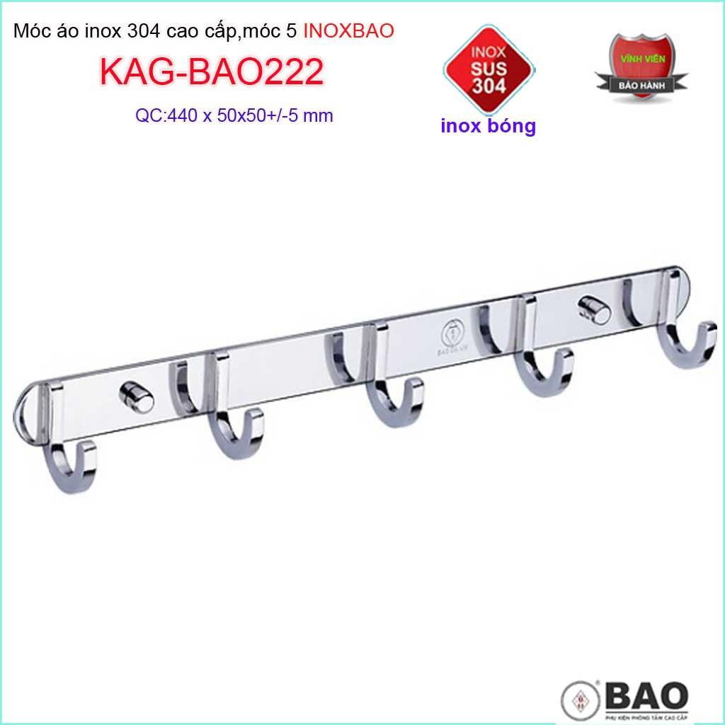 Móc 5 Inox Bảo KAG-BAO222, móc áo phòng tắm SUS304 hộp đúc vuông sang trọng thiết kế tin tế đến từng chi tiết