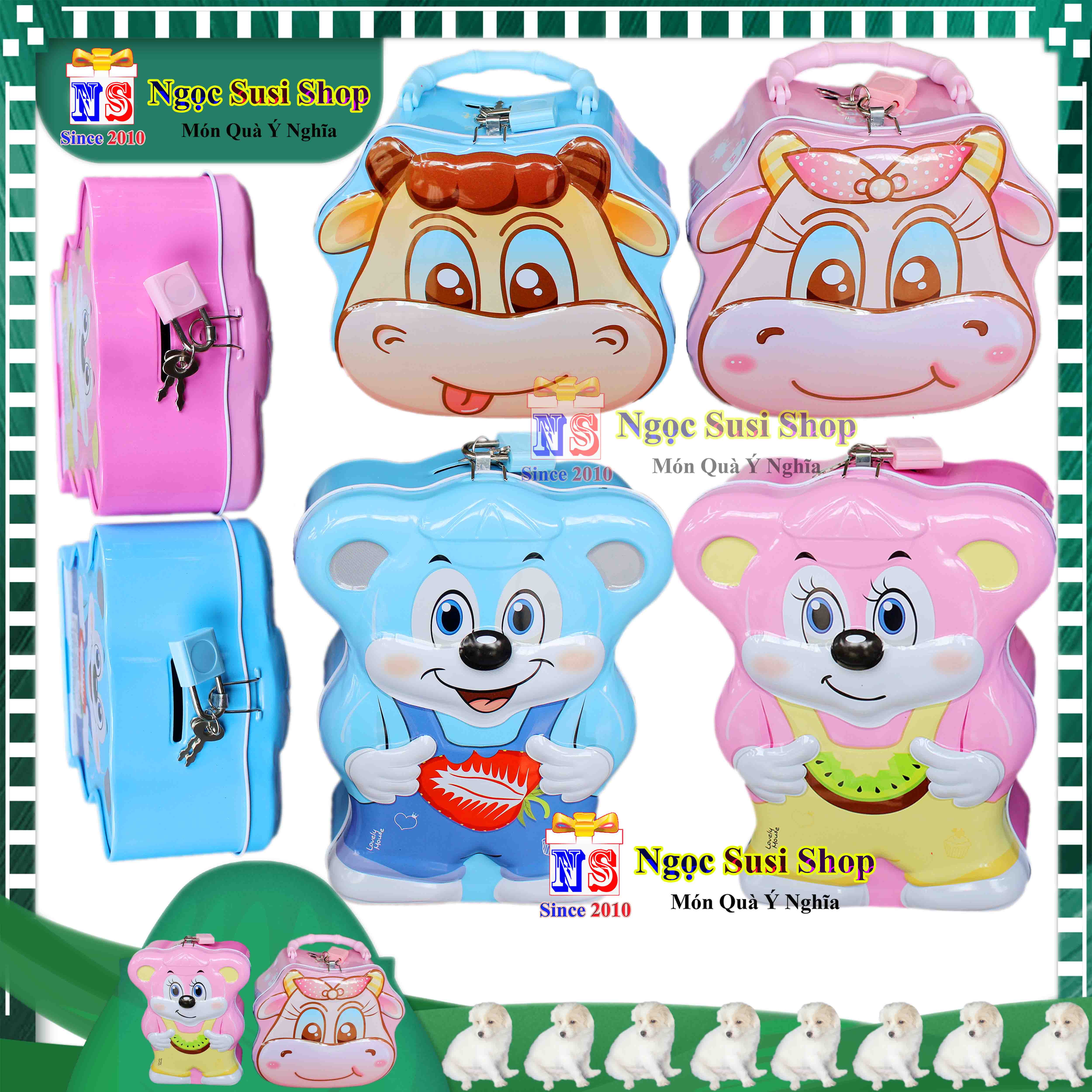 HỘP THIẾC TIẾT KIỆM CON BÒ SỮA CON CHUỘT RẤT ĐẸP DỄ THƯƠNG - ỐNG HEO TIẾT KIỆM CÓ KHÓA