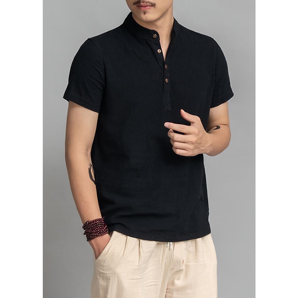 Áo sơ mi đũi nam tay cộc cổ trụ basic trẻ trung