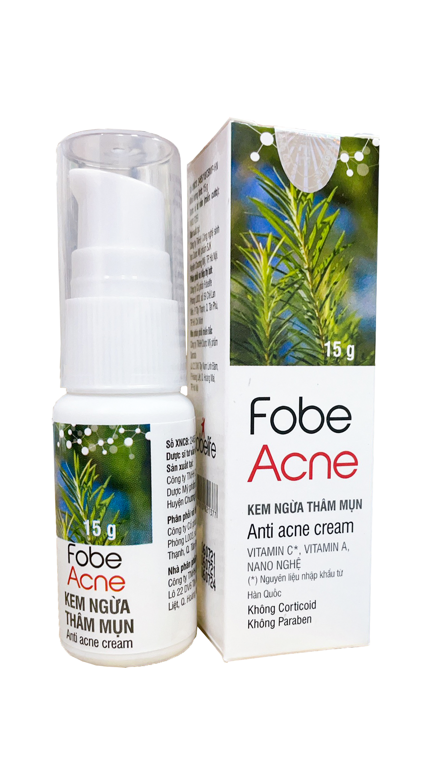 Combo 2 Chai Kem Làm Mờ Thâm Mụn Sẹo Mụn FOBE Acne - Chai 15 gram