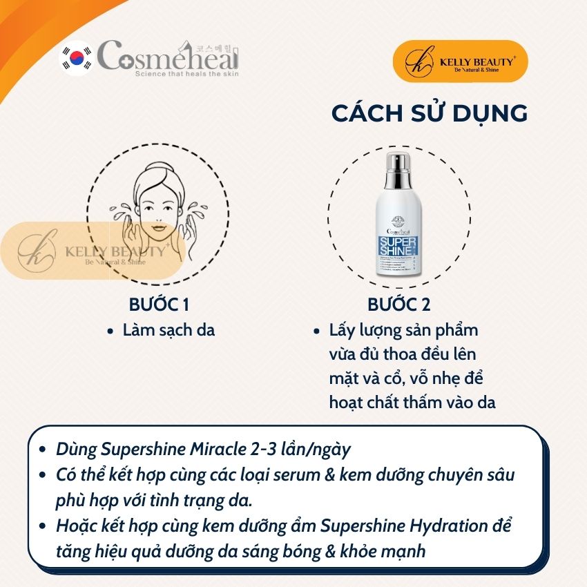 Xịt Dưỡng Ẩm Căng Bóng Da Cosmeheal SuperShine Miracle - Cấp Ẩm, Se Nhỏ Lỗ Chân Lông; Mịn Da | Kelly Beauty