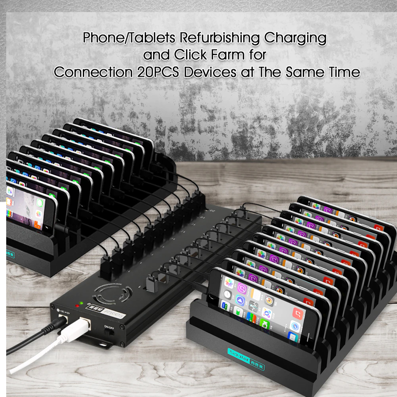 Hub usb 20 cổng Vinetteam Sipolar A-805P hỗ trợ 20 thiết bị USB , cung cấp nguồn 1.2A cho mỗi cổng để sạc nhanh cho điện thoại, iPad và máy tính bảng với bộ nguồn 12V/10A - hàng chính hãng