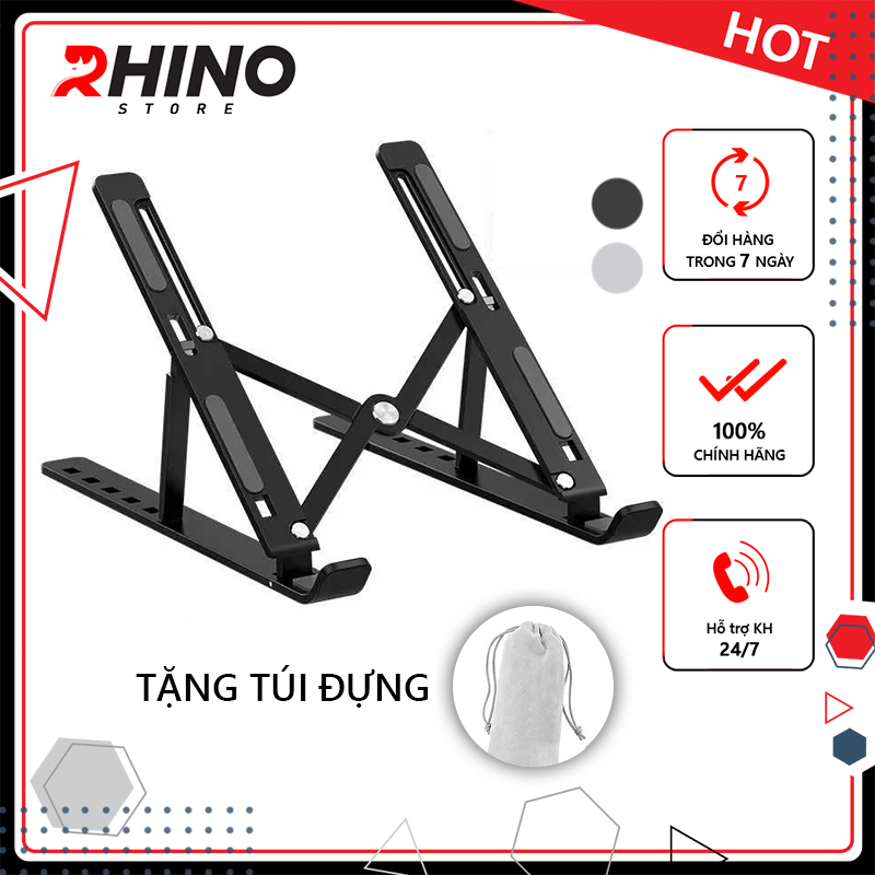 Giá đỡ Laptop, cho macbook, cho ipad tản nhiệt Rhino KLL101, kệ đỡ máy tính nhôm cao cấp, gấp gọn, tặng kèm túi đựng - Hàng chính hãng