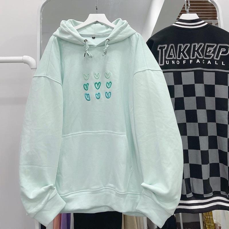 Áo hoodie nỉ xanh mint trái tim (ảnh thật)