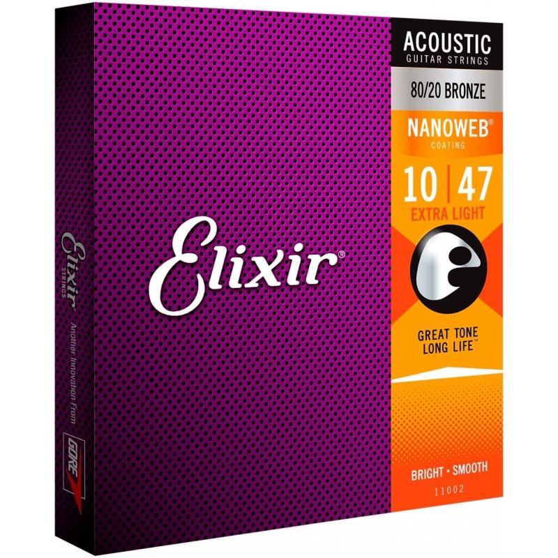 Elixir 11002 - Dây Đàn Acoustic Guitar Cỡ 10 (.010-.047) - 80/20 Bronze Strings Extra Light - Hãng phân phối chính thức (Bộ Dây Ghi-ta phủ lớp Nanoweb cao cấp) - Kèm Móng Gảy DreamMaker