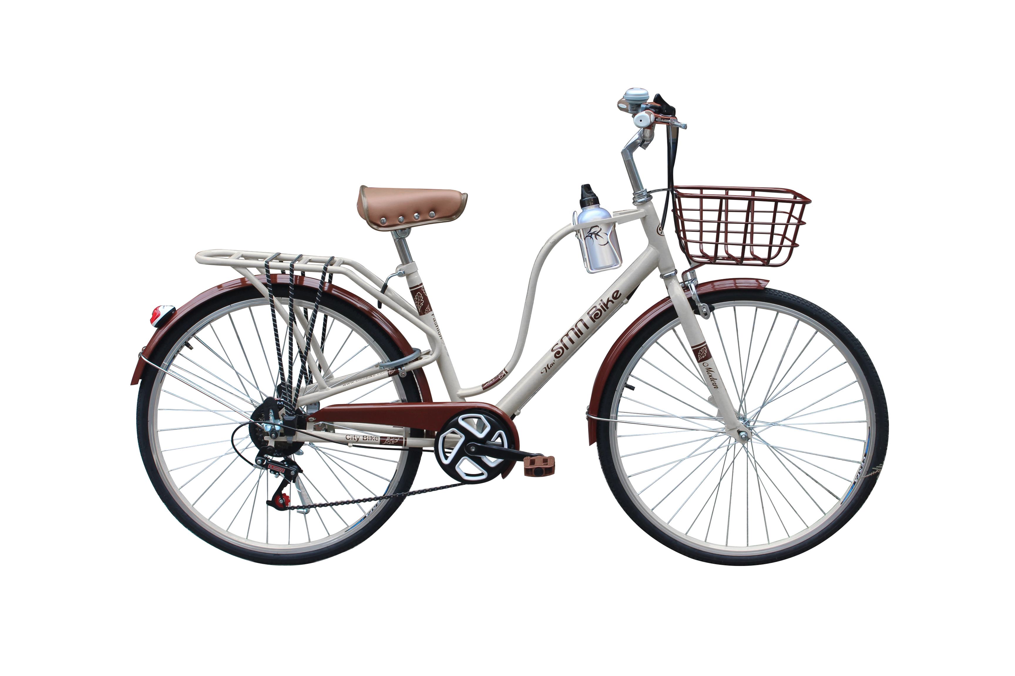 Xe đạp thời trang SMNBike đề bố líp 7 26 inch ( trắng - nâu )