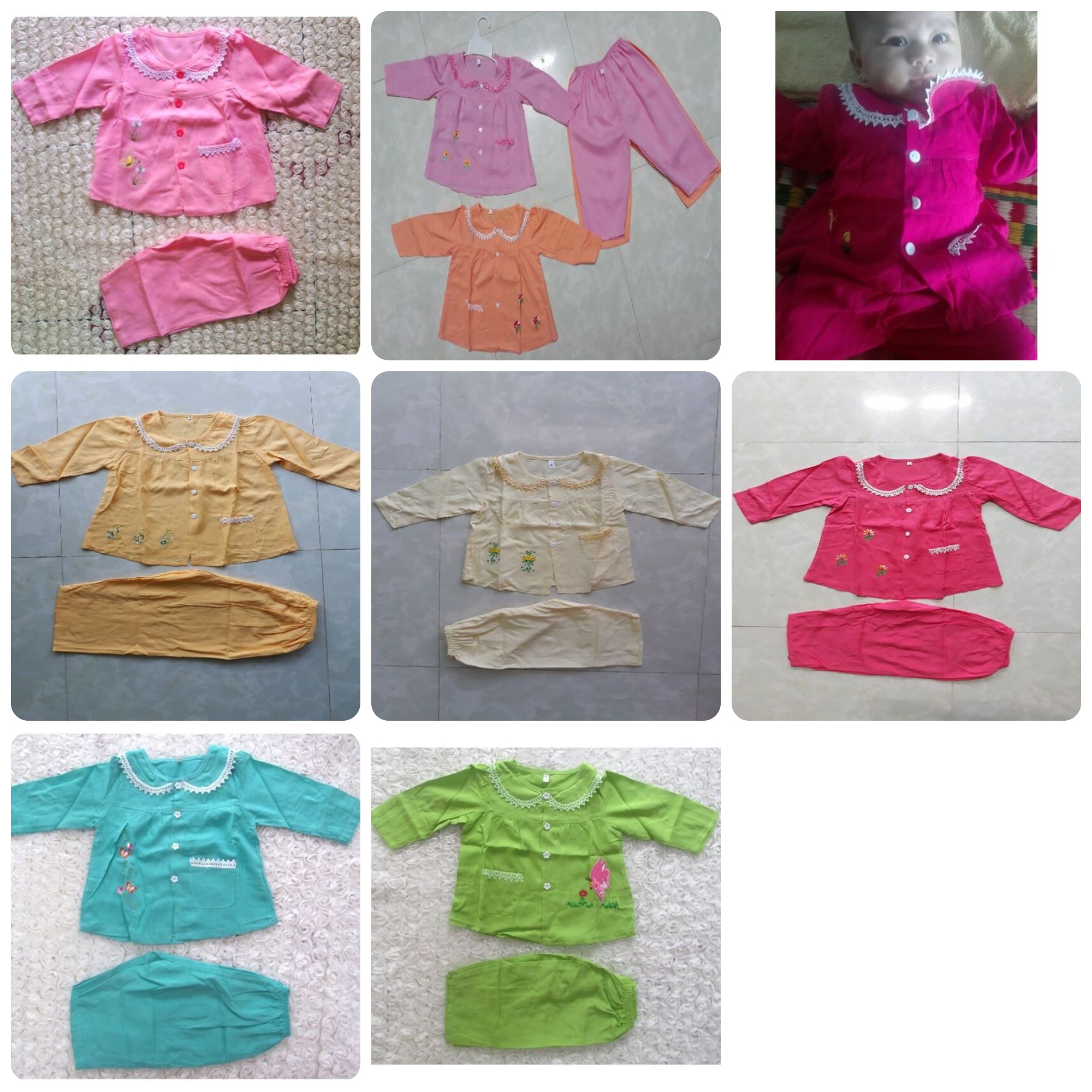 Bộ Tole dài tay cổ viền ren cực đẹp cho bé yêu từ 7-16kg