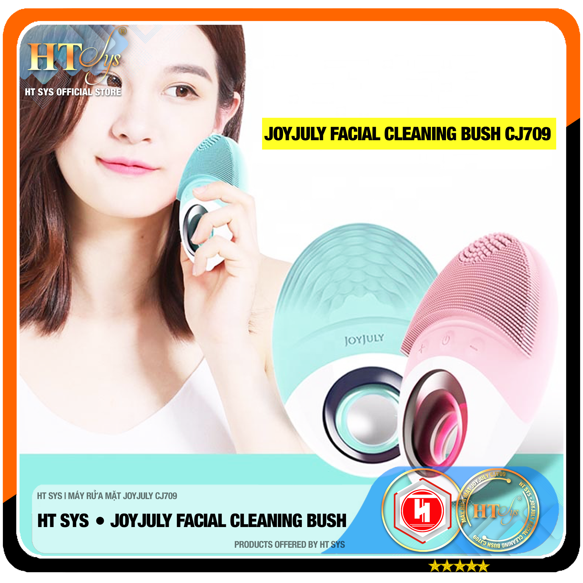 Máy rửa mặt mini massage tích hợp sóng âm HT SYS - JOYJULY - Facial Cleansing &amp; Massaging Device