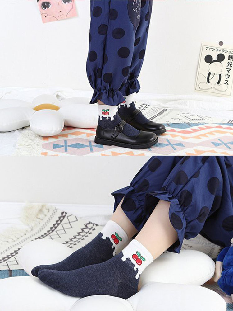 Set 5 Đôi Tất Dáng Dài In Hình Các Món Ăn Ngộ Nghĩnh Tone Màu Dịu Mát TN36