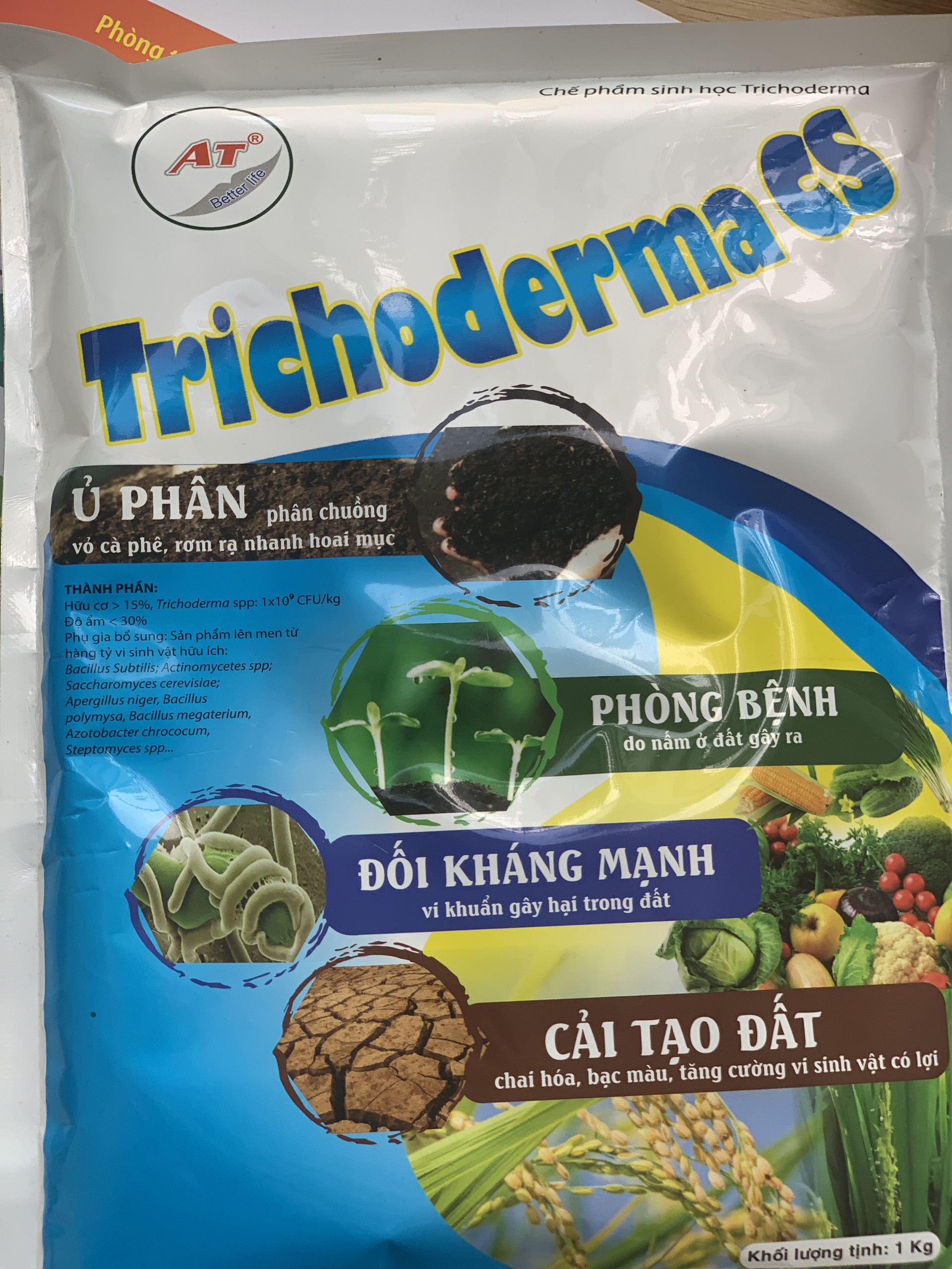 Chế phẩm sinh học Trichoderma - giúp phân, phòng bệnh hại, nấm bệnh sinh học, cải tạo đất - Trichoderma CS 1kg
