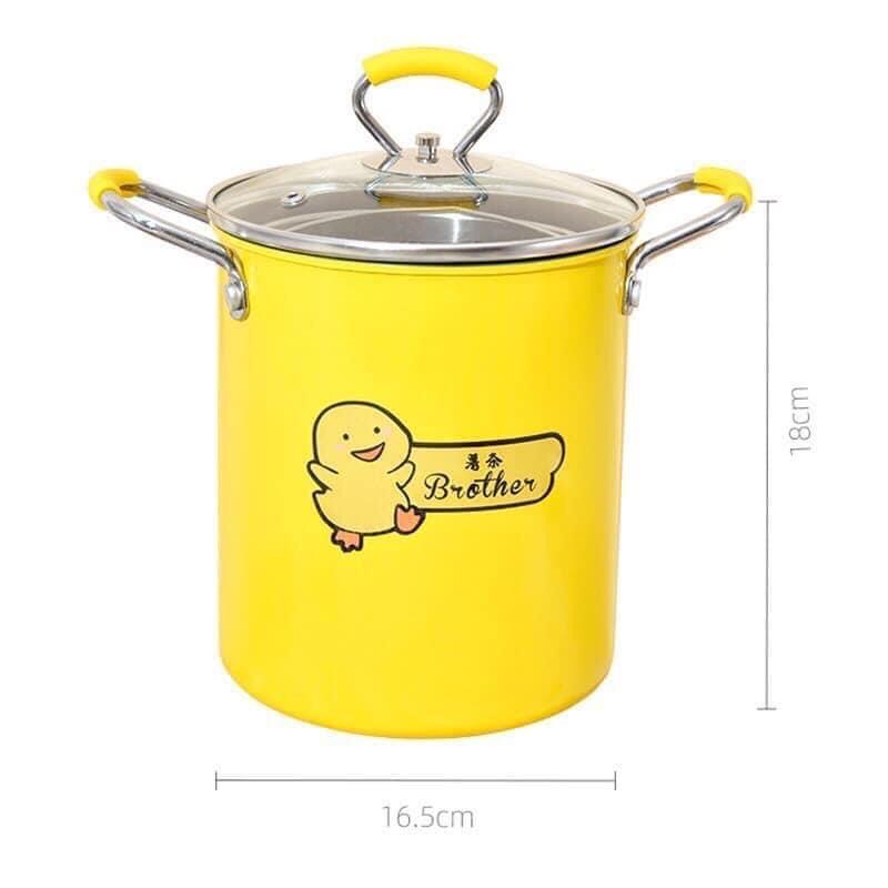 Nồi chiên ngập dầu mini vịt vàng cao 18cm tặng kem rổ inox ~