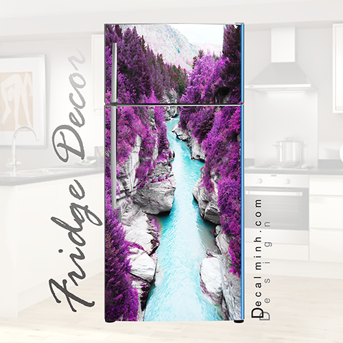 Tranh trang trí tủ lạnh | Decal dán tủ lạnh 3D Đảo Hoa Tím