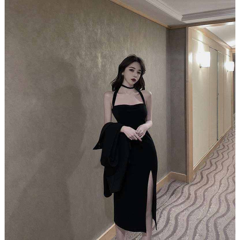 Váy trơn dài cao cấp Quảng Châu màu đen
