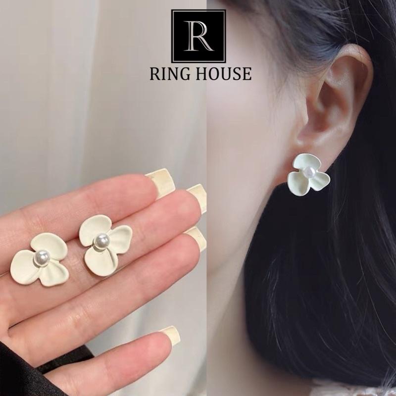 Khuyên Tai Bông Tai Nữ Hoa Trắng Ba Cánh Đẹp Ring House