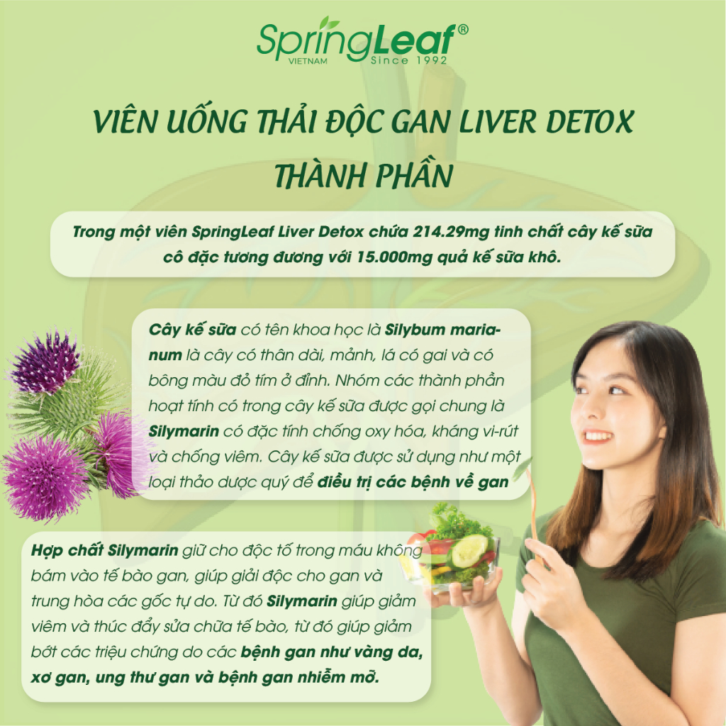 Viên uống hỗ trợ thải độc gan giúp thanh lọc cơ thể và hệ tiêu hóa SpringLeaf Liver Detox 120 viên