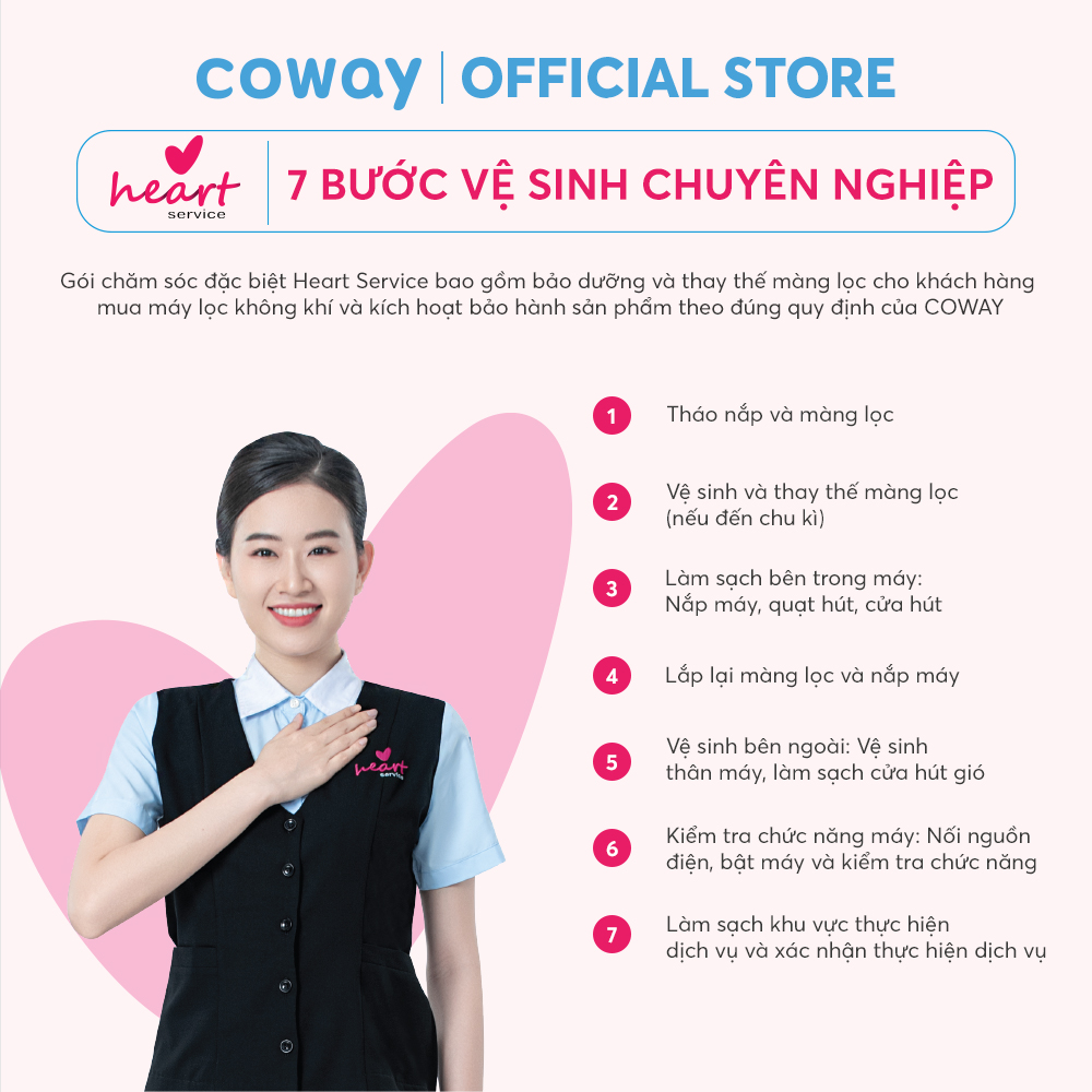 [1 năm] [E-Voucher] – Heart Service – Gói bảo dưỡng và chăm sóc Máy lọc không khí Coway tại nhà