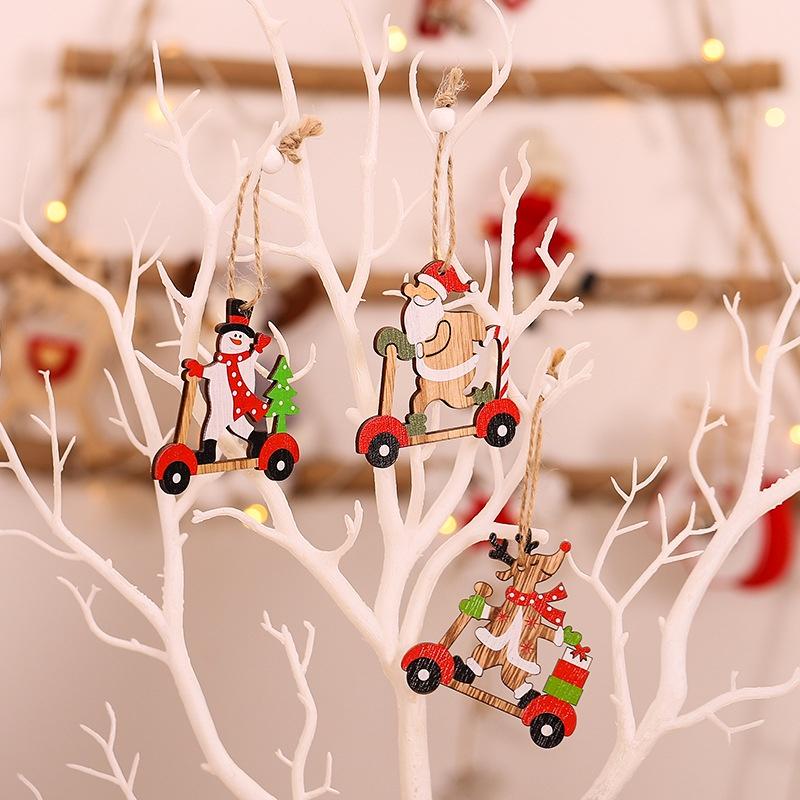 Set 9 Phụ Kiện Treo Trang Trí Giáng Sinh Bằng Gỗ Hình Ông Già Noel Hoạt Hình