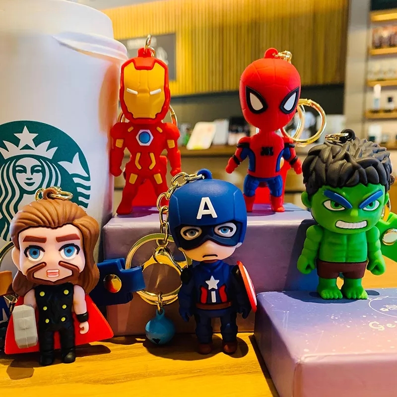 Móc khóa biệt đội siêu anh hùng Avengers, Đội trưởng mỹ, người Nhện, Người Sắt, Hulk, Thor treo túi, điện thoại, balo