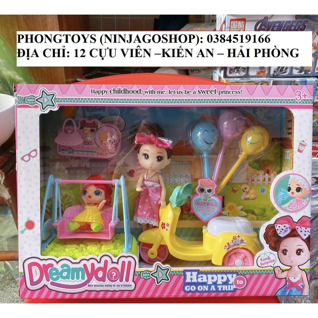 Bộ đồ chơi búp bê xe máy và xích đu dễ thương cho bé gái