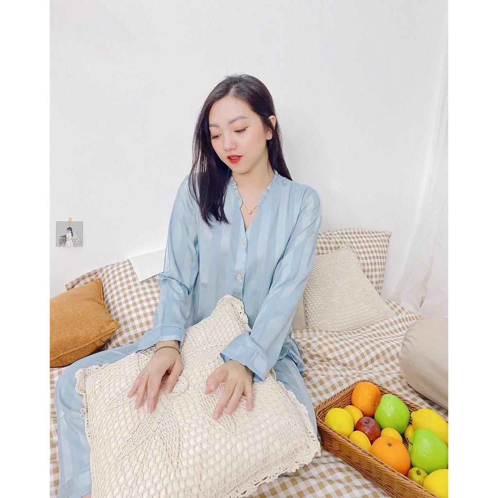 - Set Pijama Lụa Gấm Bèo Xanh Cao Cấp - Mã D313