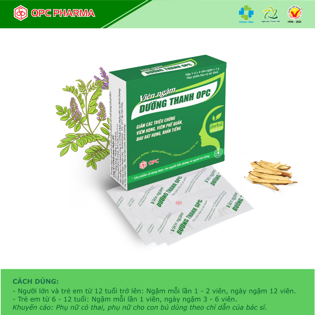 Viên ngậm Dưỡng Thanh OPC - Hỗ trợ giảm viêm họng, đau họng.. Hàng chính hãng OPC
