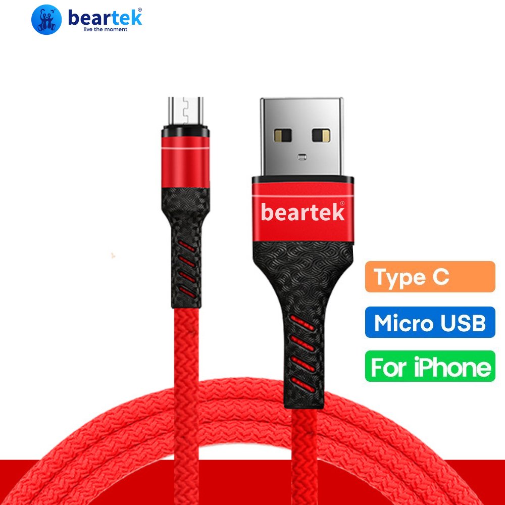 Cáp sạc dây dù BEARTEK 0.9m Micro USB cho điện thoại android Samsung/ Oppo, Xiaomi – Hàng chính hãng