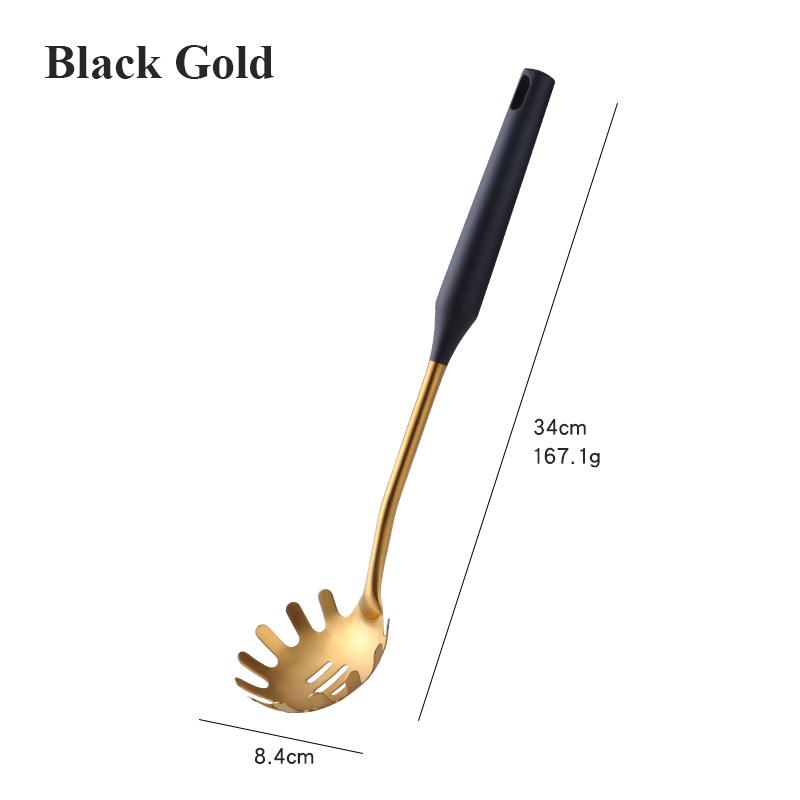 1 Máy Tính Màu Đen Vàng Dụng Cụ Nấu Ăn Tay Cầm Dài Vật Dụng Nhà Bếp Kim Loại Đế Có Rãnh Turner GÀU MÚC Thép Không Gỉ Phụ Kiện Nhà Bếp Tiện Dụng