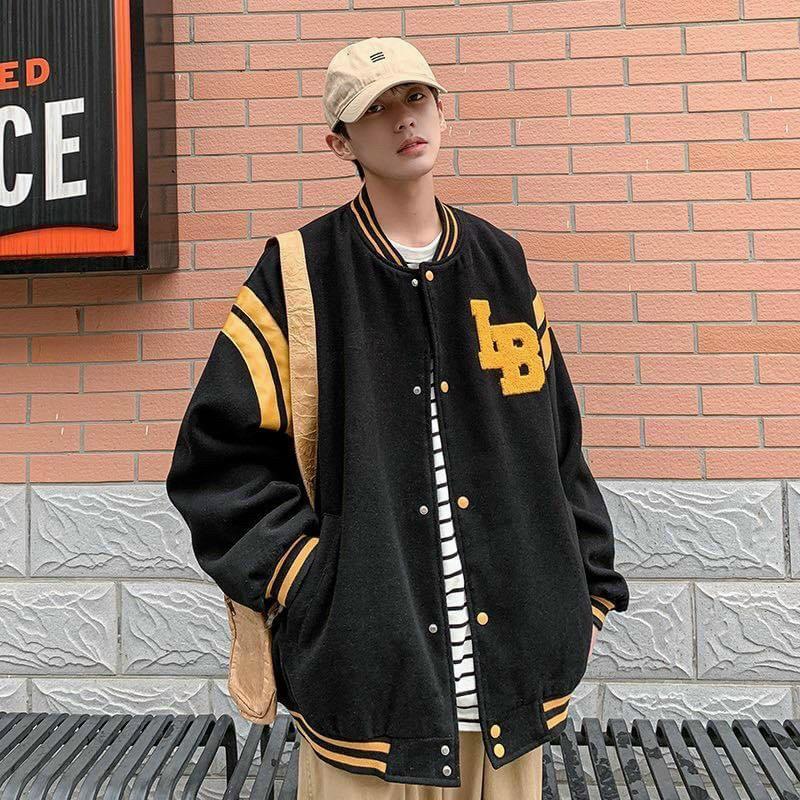 Áo Khoác Bomber Cardigan Nỉ Bông LB Form Rộng Unisex Nam Nữ Ulzzang Phong Cách Hàn Quốc