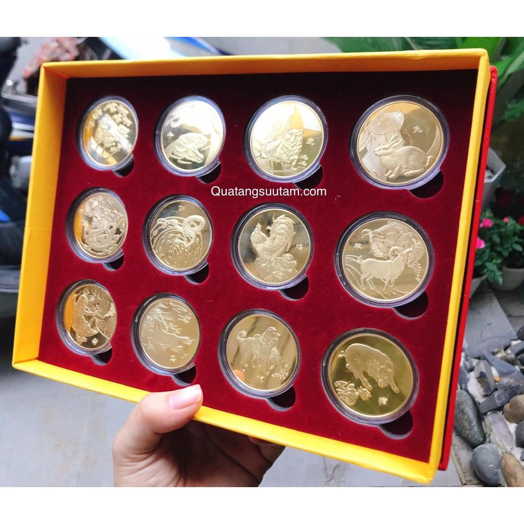 Bộ Quà Tặng Hộp Xu 12 Con Giáp Phong Thuỷ May Mắn,Sang Trong,
