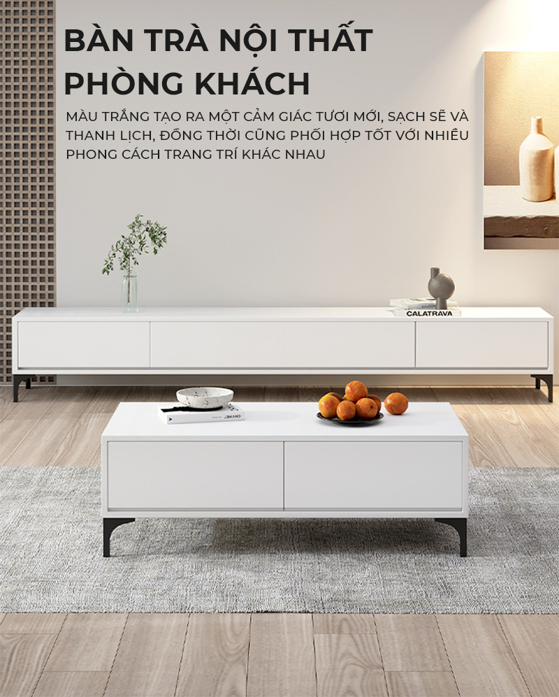 Bàn trà sofa thông minh tone trắng phong cách hiện đại thương hiệu IGA - GP319