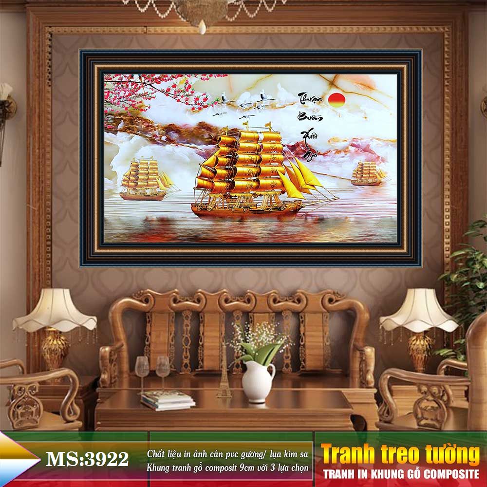Tranh treo tường phòng khách, phòng ngủ THUẬN BuỒM XUÔI GIÓ chất liệu pvc gương / lụa kim sa. MS:3922L9