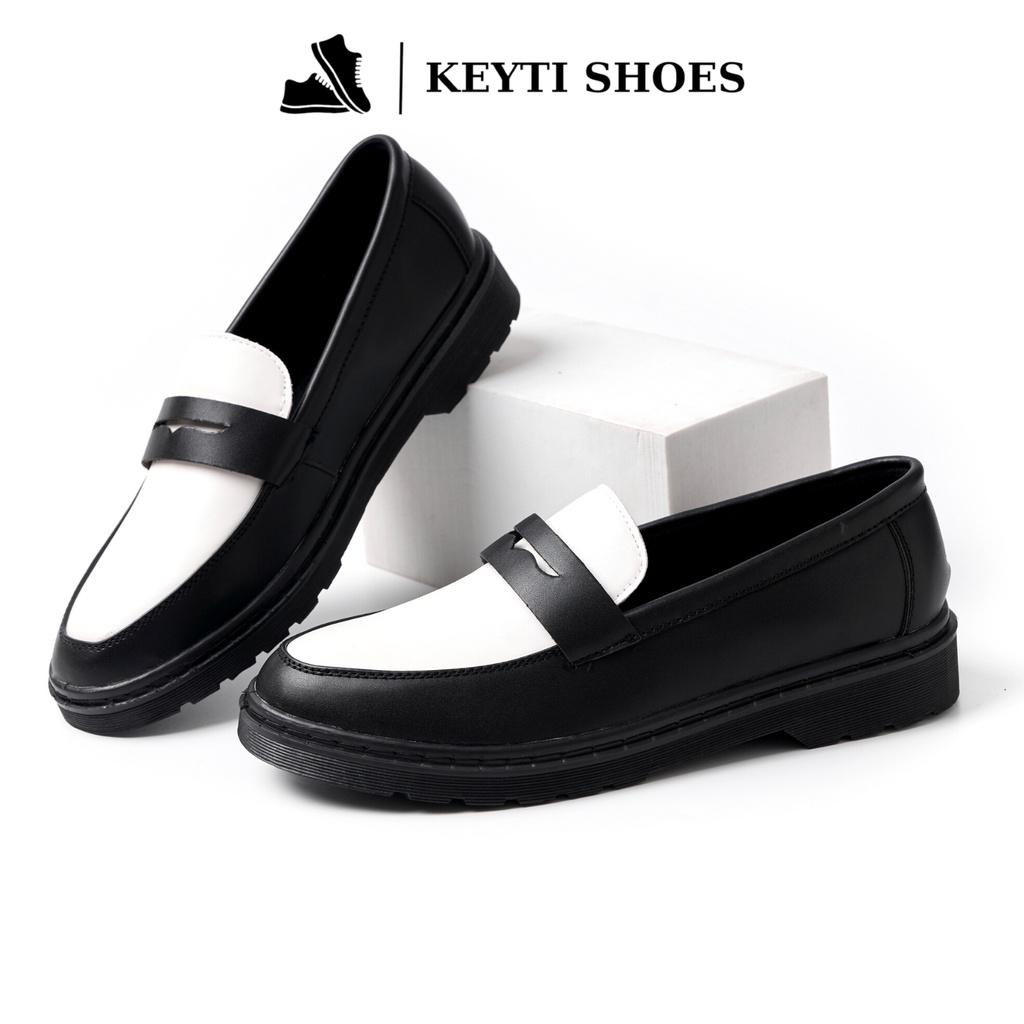 Giày Penny Loafer Black White da nguyên tấm, Giày Sơn Tùng Đế Phíp Cao Cấp