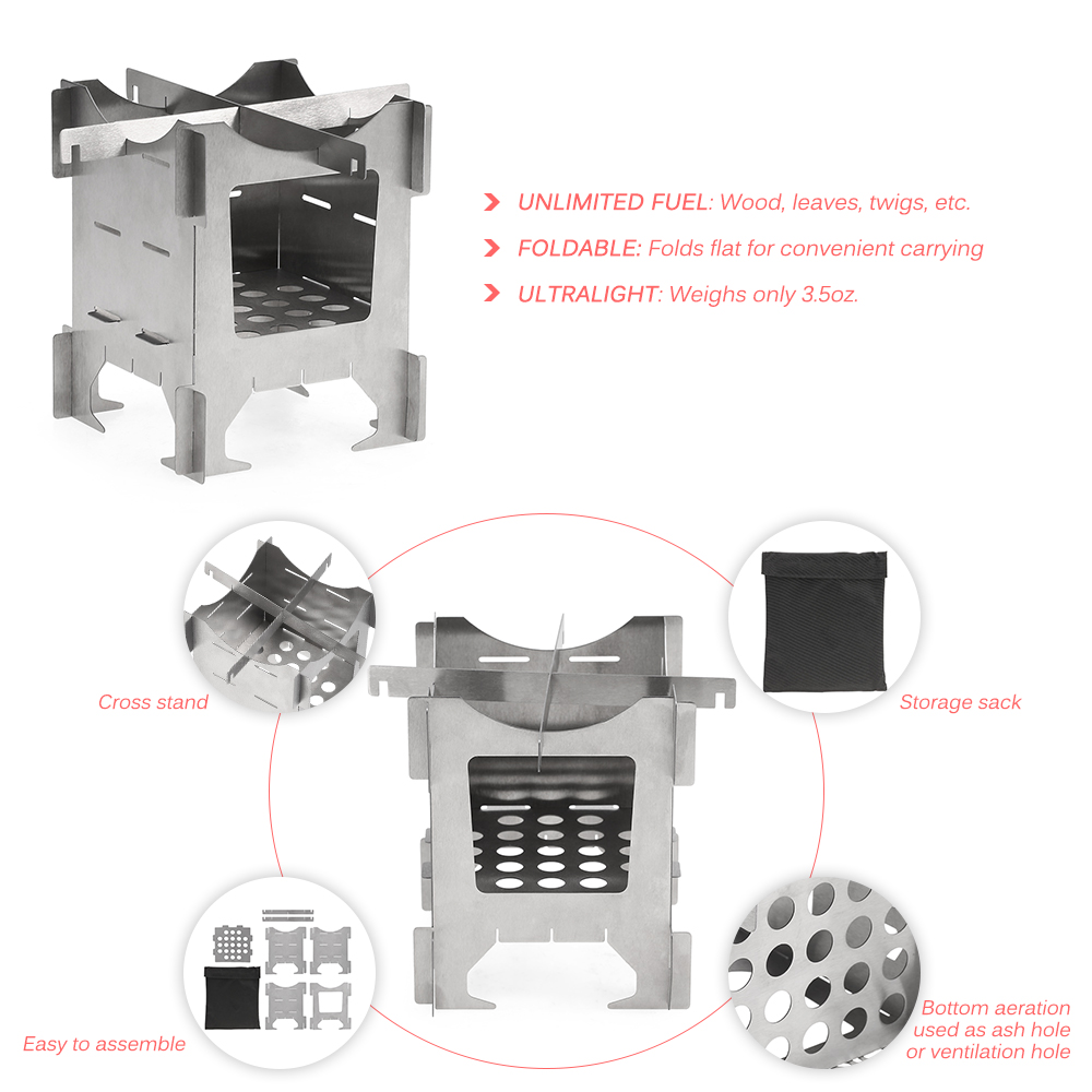 Lò Đốt Gỗ Bằng Titanium Nhẹ Dành Cho Cắm Trại Dã Ngoại Ngoài Trời