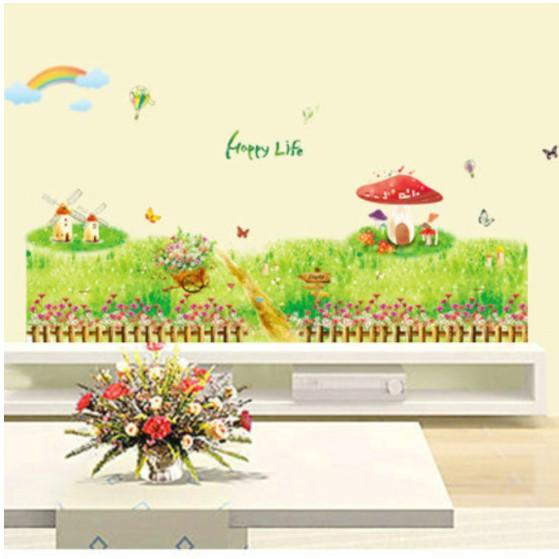 Decal trang trí chân tường Hàng rào Happy life