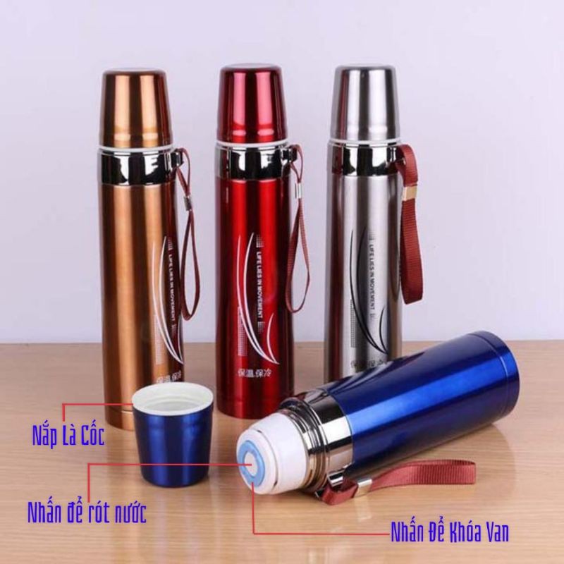 Bình đựng nước giữ nhiệt 2 lớp ruột bằng inox 800ml
